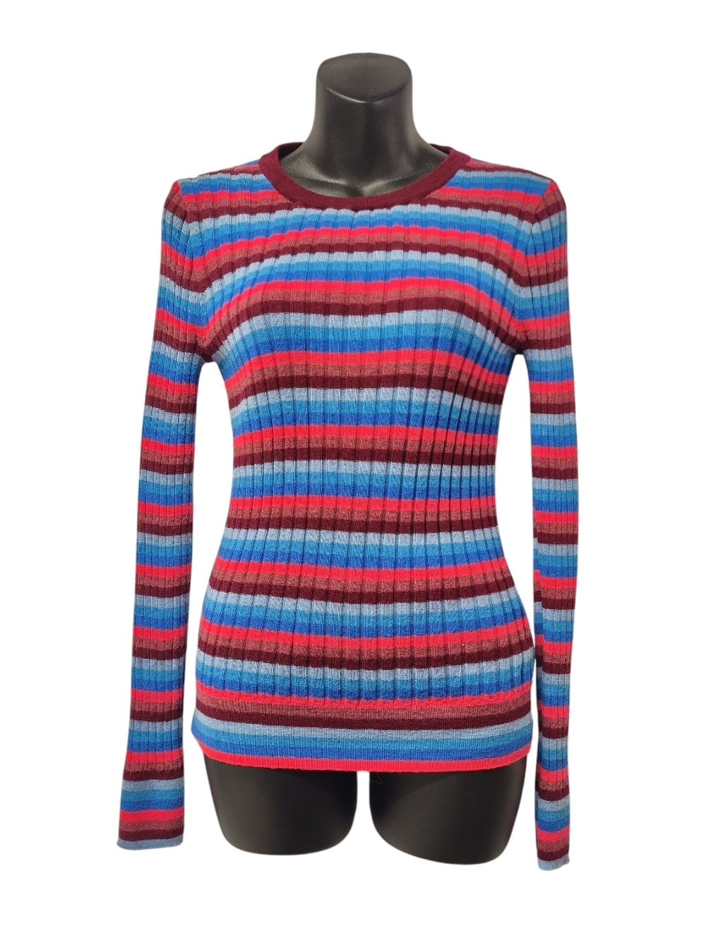 J.Crew Merino Wool Multicolor Striped Ribbed Long Sleeve Crewneck Sweater Sz M